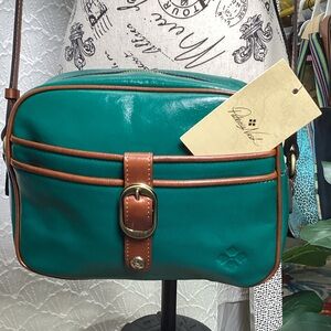 Patricia Nash Leather Melissa Crossbody Aqua Green / Cognc 🤎💚🤎